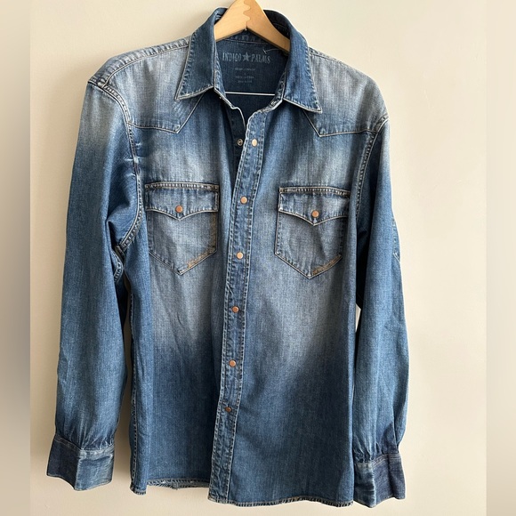 Indigo Palms Denim Button Down Shirt Size XL - Picture 1 of 9
